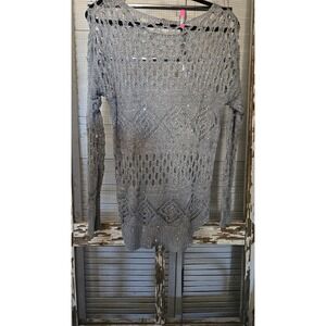 John Fashion Sweater Women's silver Chiffon cotton rayon Open Knit Y2K Retro